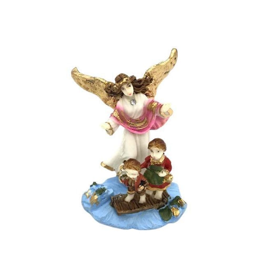 Imagem Anjo Da Guarda Rosa Em Resina 7 Cm