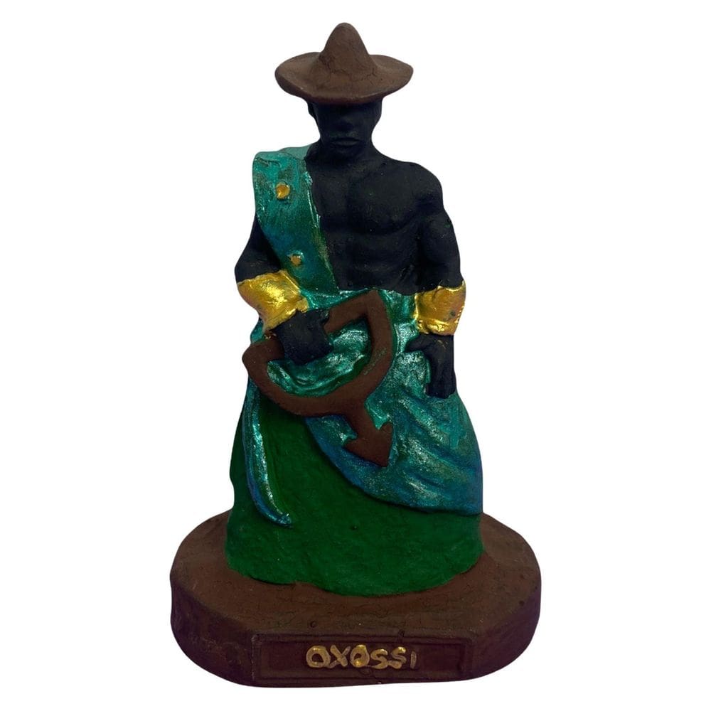 Escultura Oxossi Verde 10 Cm Em Resina