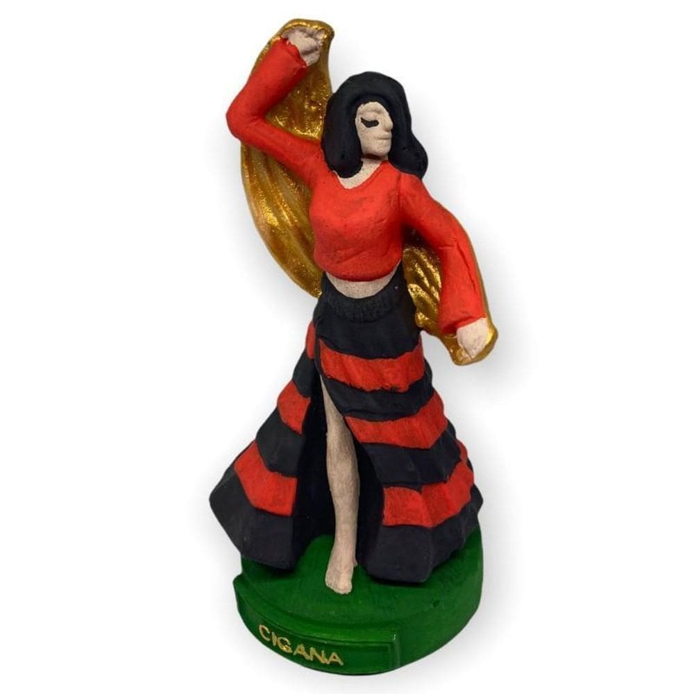 Escultura Cigana Preta E Vermelha Pomba Gira 11 Cm Em Resina