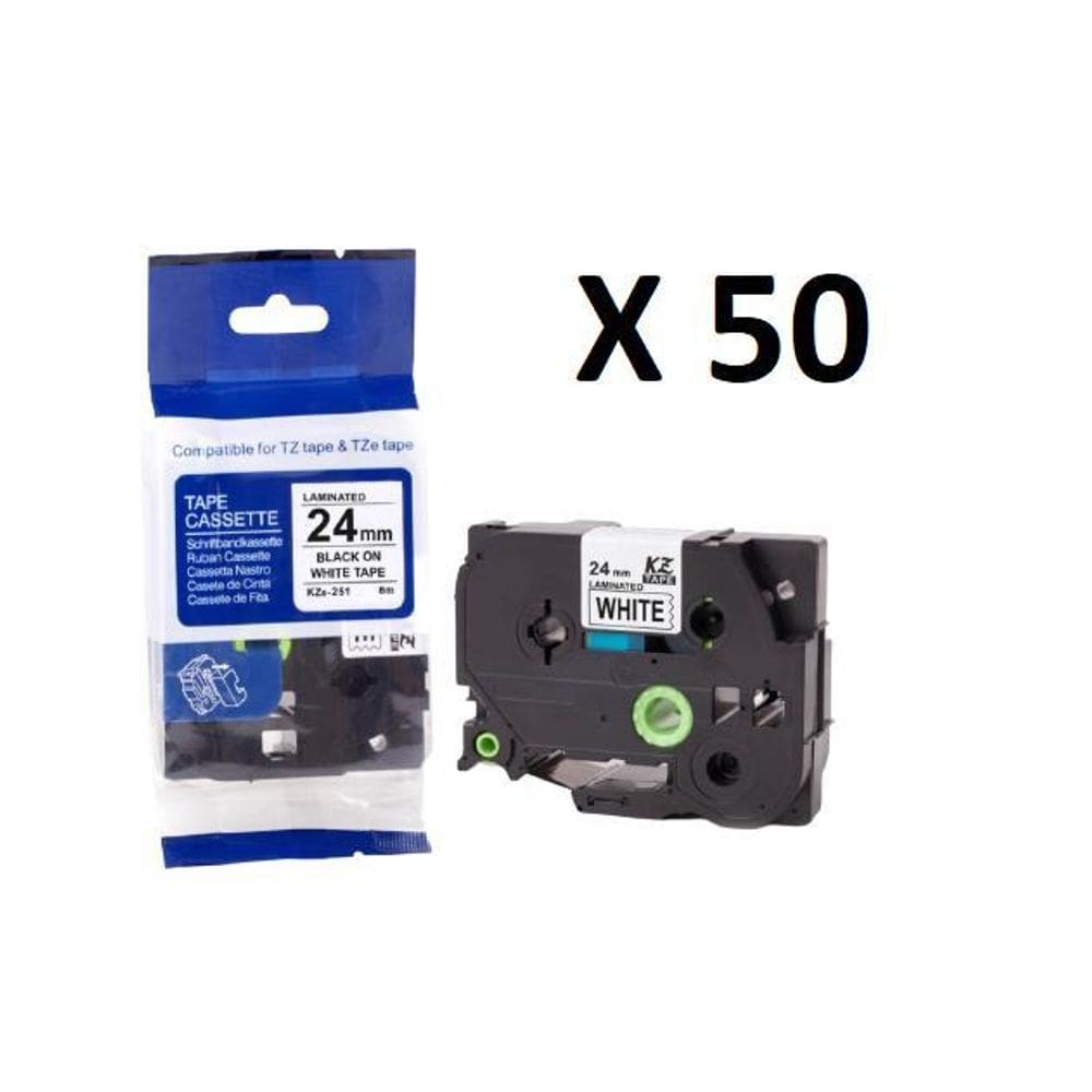 Kit 50 Fitas Compatível Brother Tze-251 Branca 24Mm