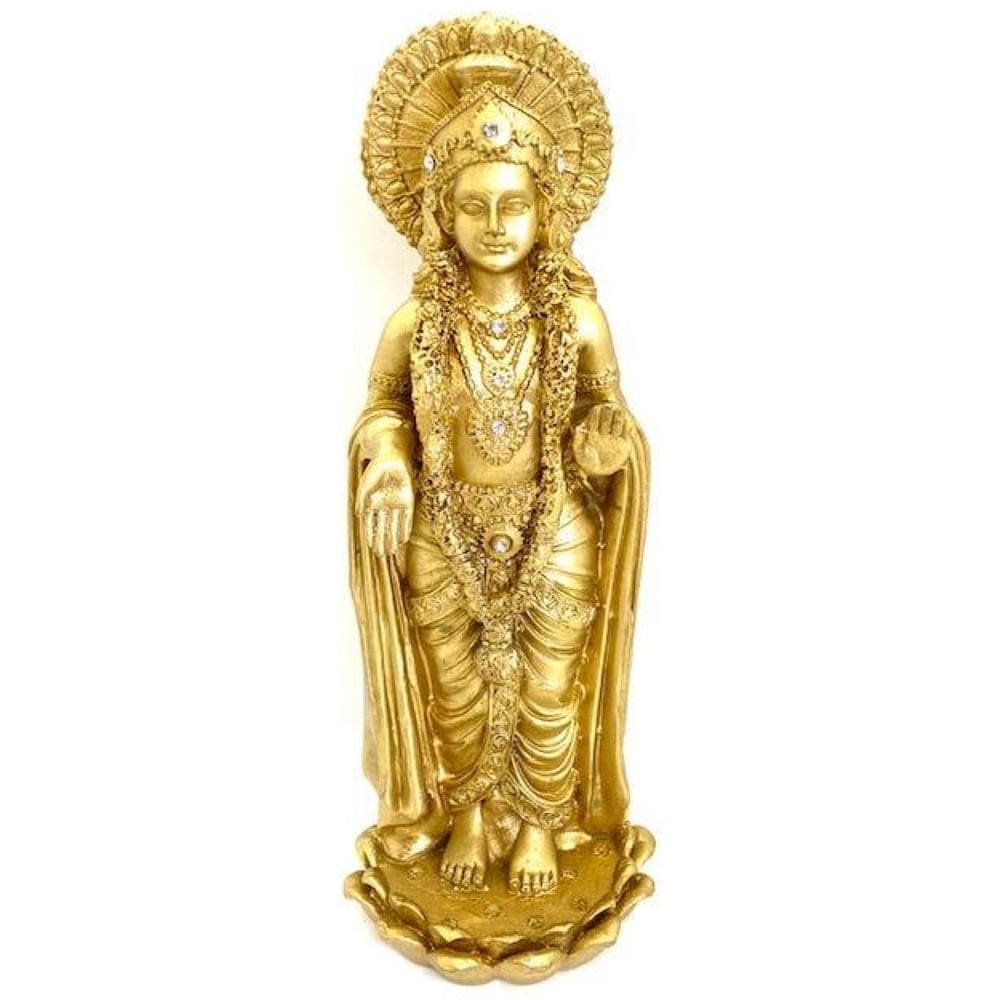 Escultura Parvati Na Flor De Lótus Dourada Em Pé 24 Cm