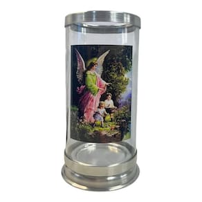 Suporte Vela 7 Dias Anjo Da Guarda 18 Cm Vidro E Alumínio