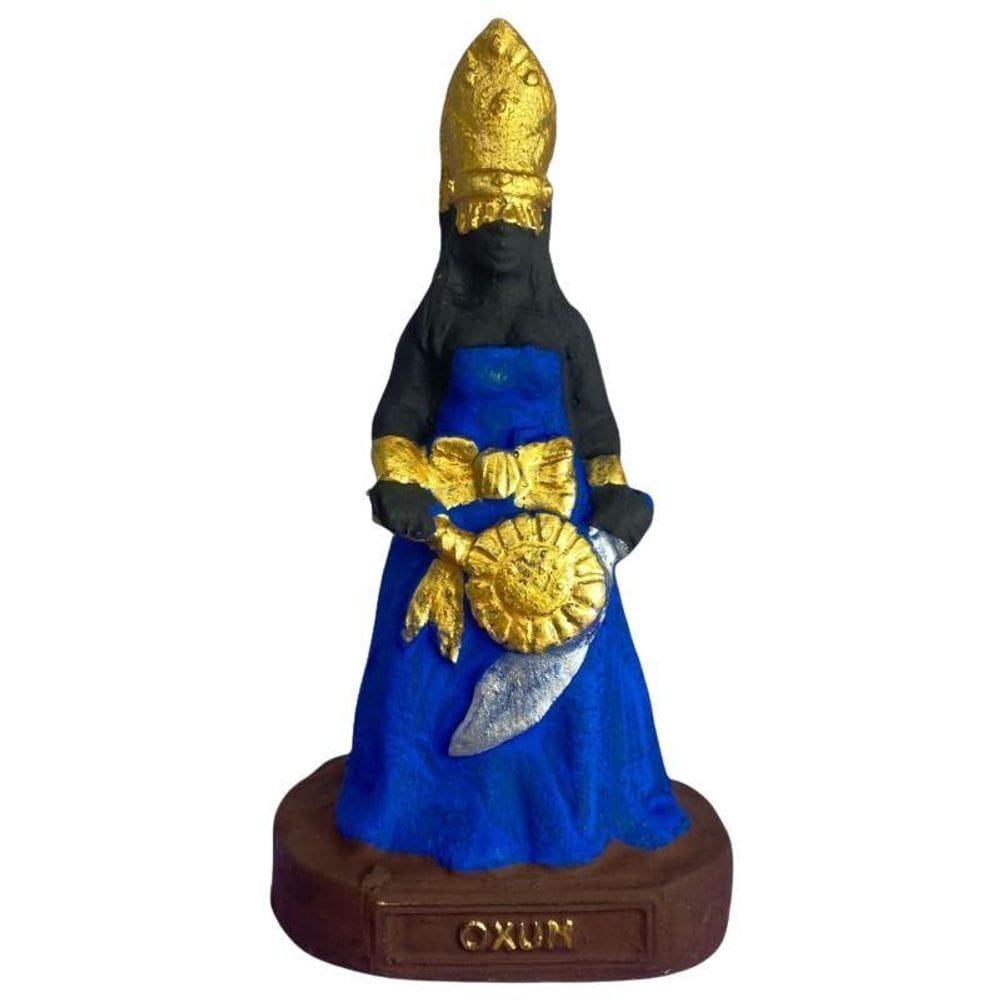 Escultura Orixá Oxum Azul Em Resina 10 Cm