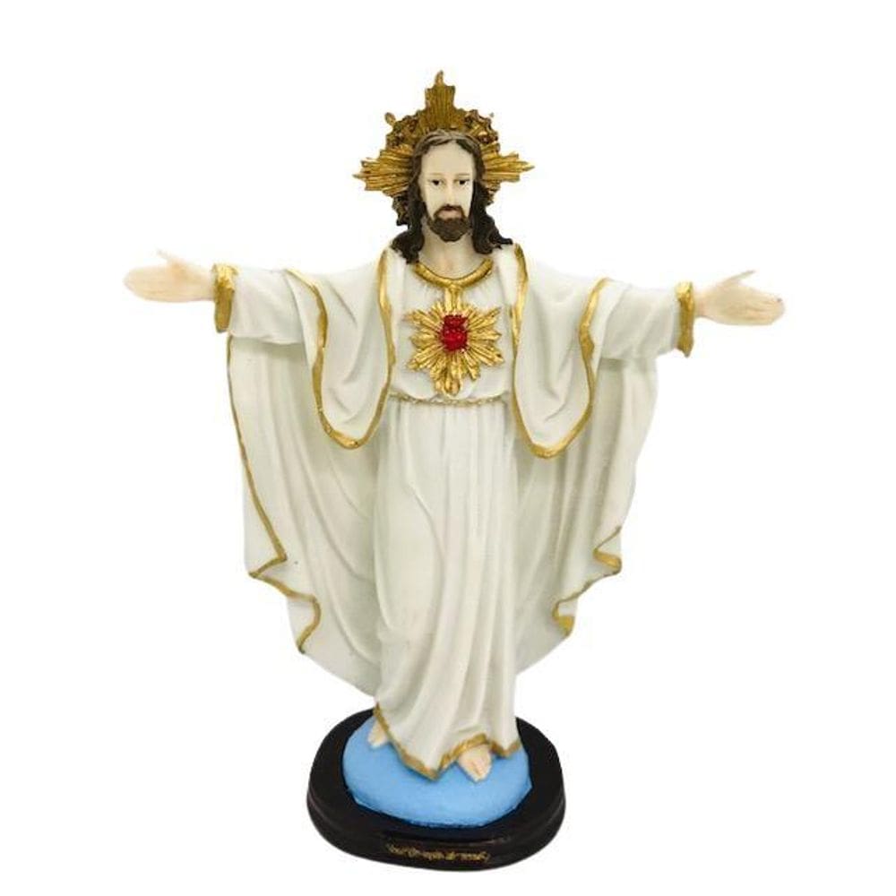 Imagem Jesus Oxalá Braços Abertos Branco Em Resina 30 Cm