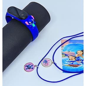 Kit Relógio Infantil Digital Led Prova água 3D Disney Lilo e Stitch Rosa azul + Conjunto 2 Colares Best Friends Amizade