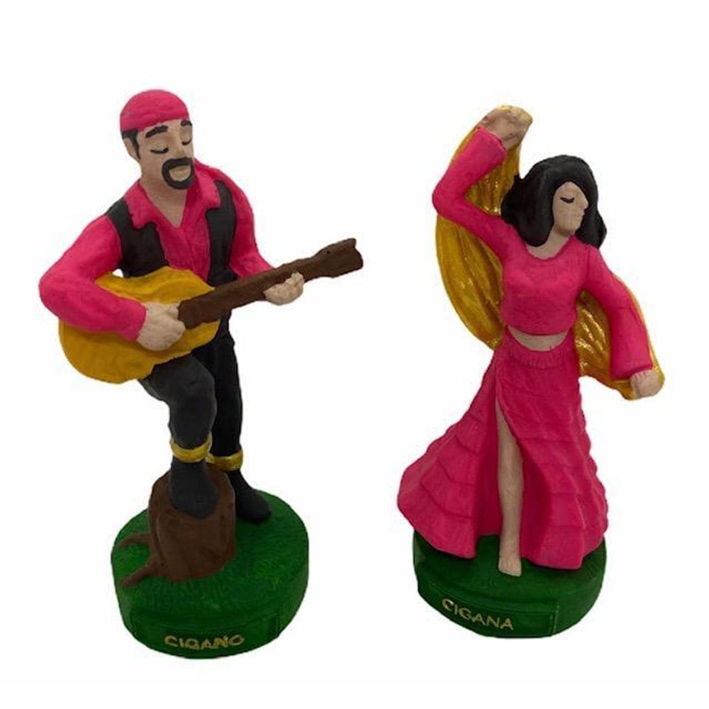 Esculturas Ciganos Casal Rosa Em Resina 11 Cm