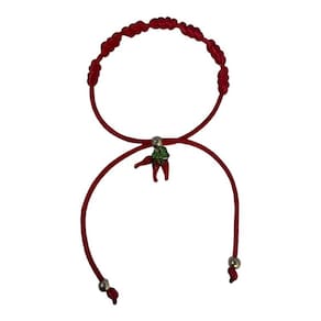 Pulseira Kabbalah 7 Nós Cetim Vermelha Com Três Pimentas