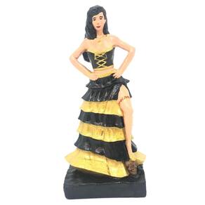 Escultura Pomba Gira Preta E Dourada 15 Cm Com Crânio No Pé