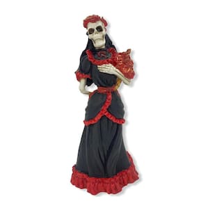 Escultura Pomba Gira Caveira Preta E Vermelha 25Cm