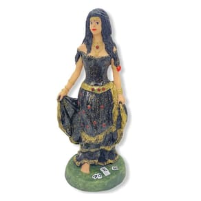 Escultura Cigana Preta E Dourada 23 Cm Em Resina