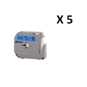 Kit 5 Fitas Compatível Brother M-K531 Azul Letra Preta 12Mm