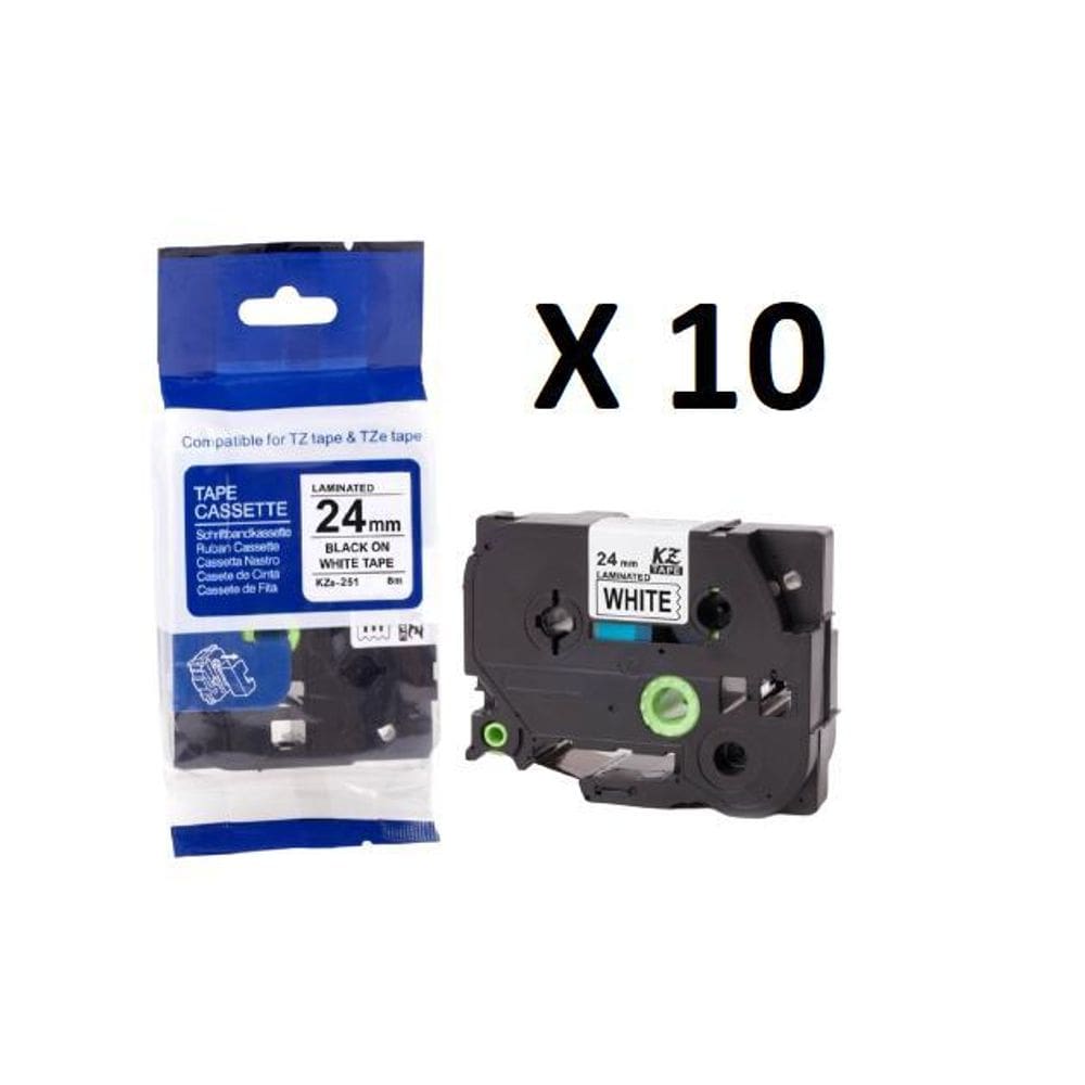 Kit 10 Fitas Compatível Brother Tze-251 Branca 24Mm