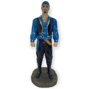 Escultura Cigano Azul Metalizado 25 Cm Em Resina
