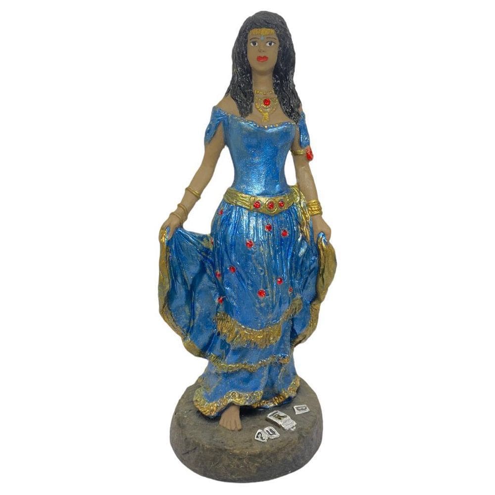 Escultura Cigana Azul Metalizada 23 Cm Em Resina