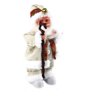 Papai Noel Musical Movimento Acende Pés Rosto Cajado 30Cm