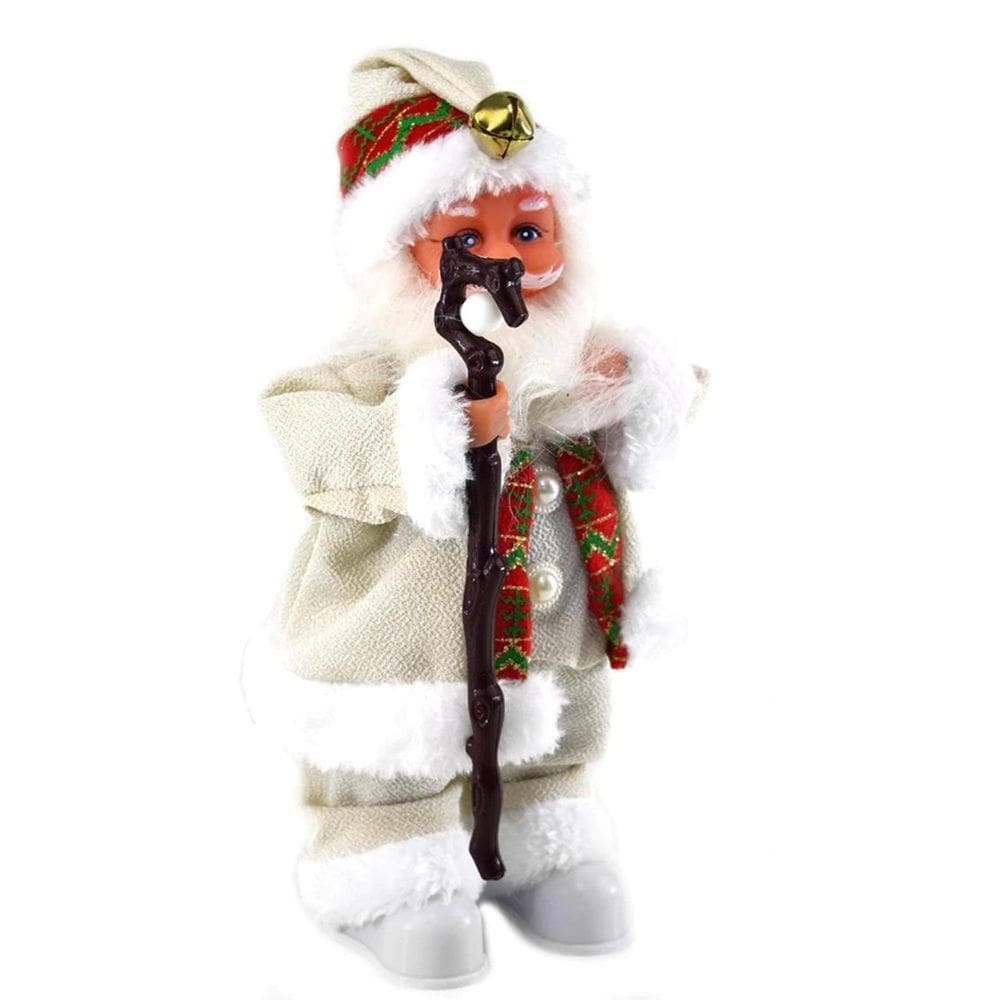 Papai Noel Musical Movimento Acende Pés Rosto Cajado 30Cm