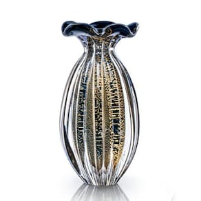 Vaso Em Cristal Murano Preto E Ouro 24K - São Marcos 24Cm