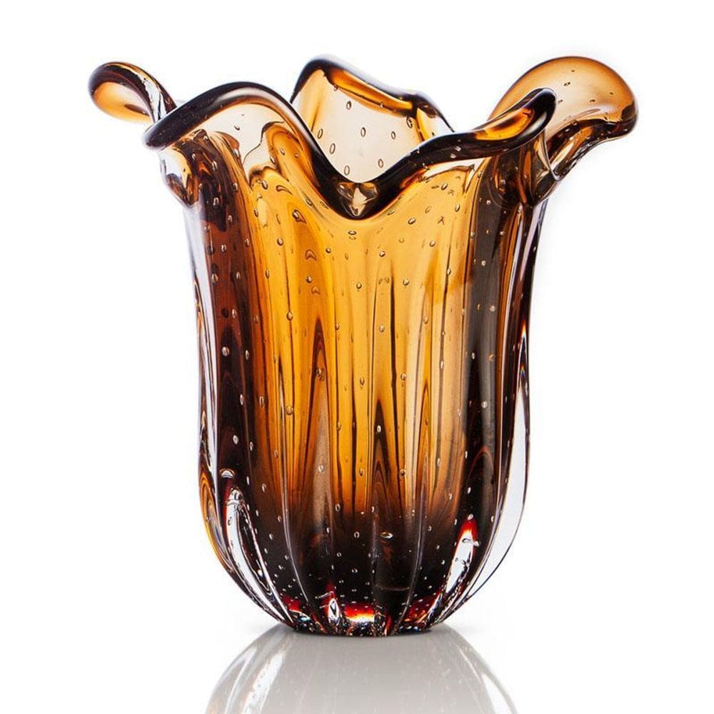 Vaso Em Cristal Murano Marrom - São Marcos 22Cm