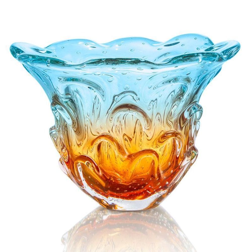 Vaso Em Cristal Murano Água Marinha E Âmbar São Marcos 41Cm