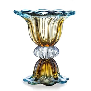 Vaso Em Cristal Murano Azul - Assinado - São Marcos 34Cm