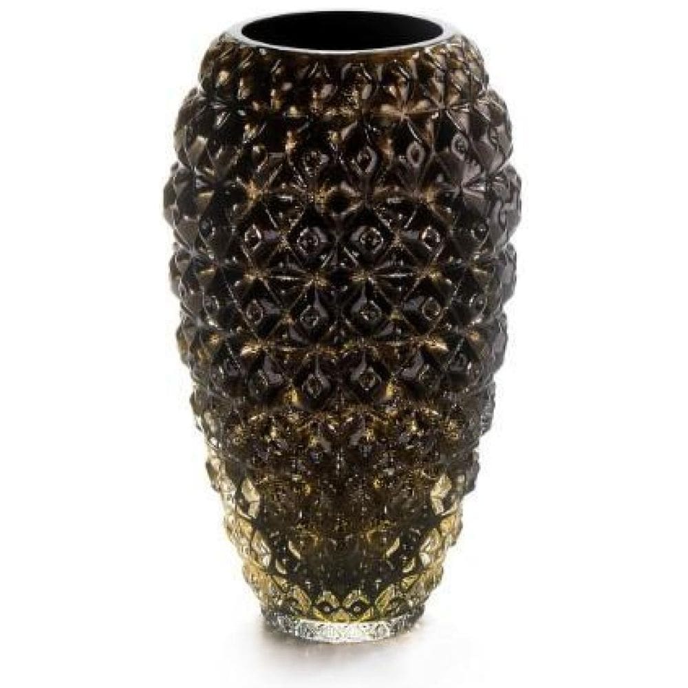 Vaso Em Cristal Murano Preto Com Ouro 24K - São Marcos 32Cm