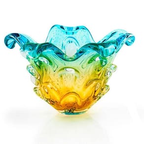 Vaso Em Cristal Murano Água Marinha E Âmbar São Marcos 35Cm