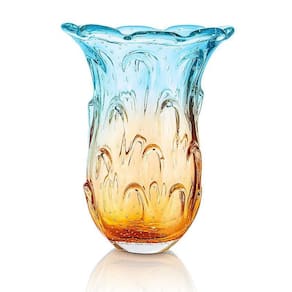 Vaso Em Cristal Murano Água Marinha E Âmbar São Marcos 42Cm