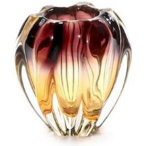 Vaso Em Cristal Murano Lilás E Âmbar - São Marcos 18Cm