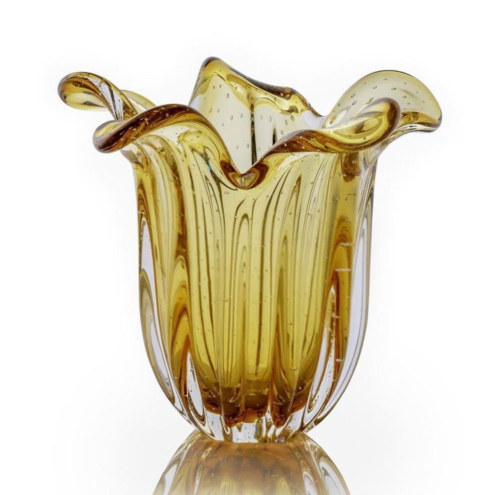 Vaso Em Cristal Murano Âmbar - São Marcos 22Cm