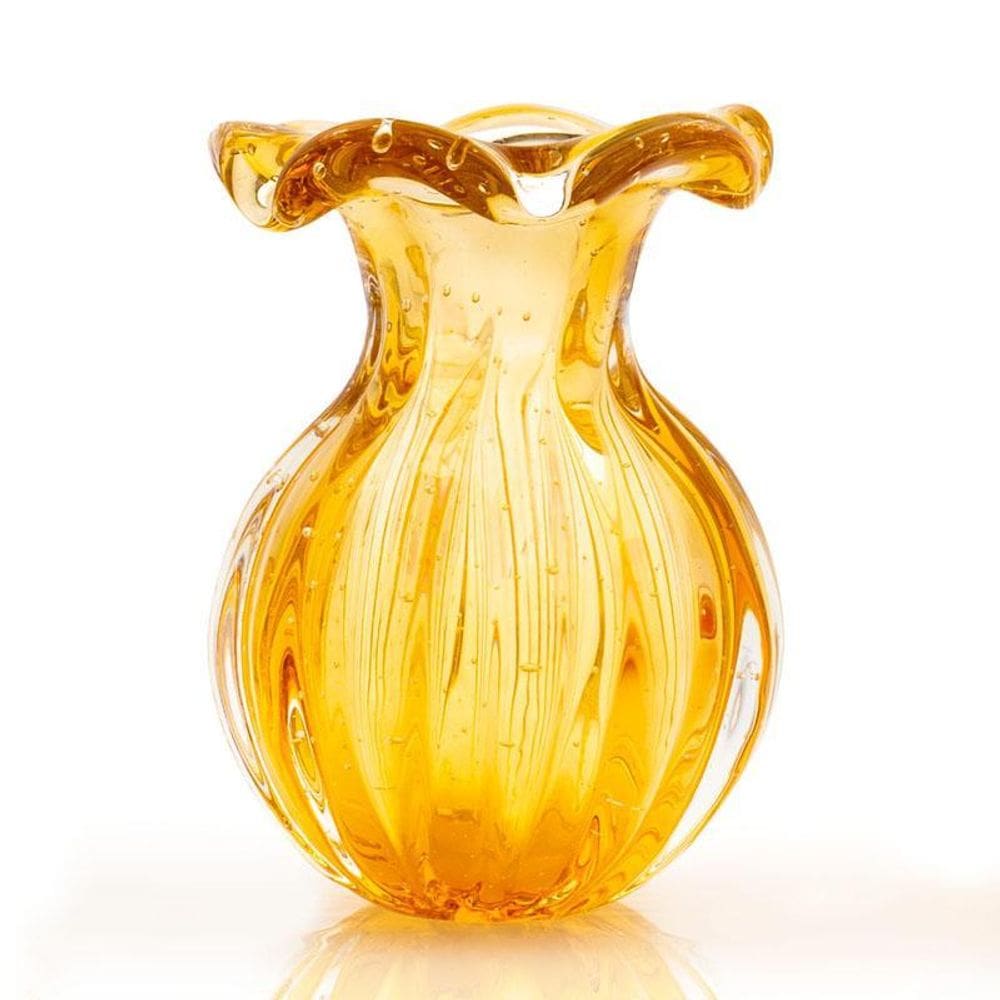 Vaso Trouxinha Em Cristal Murano Âmbar - São Marcos 14Cm