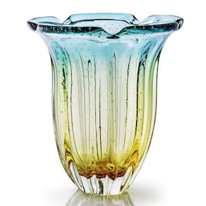 Vaso Em Cristal Murano Esmeralda E Âmbar - São Marcos 34Cm