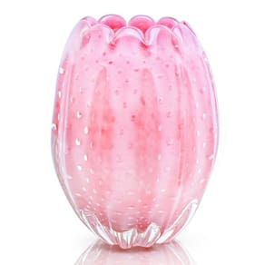 Vaso Em Cristal Murano Rosa - São Marcos 21Cm