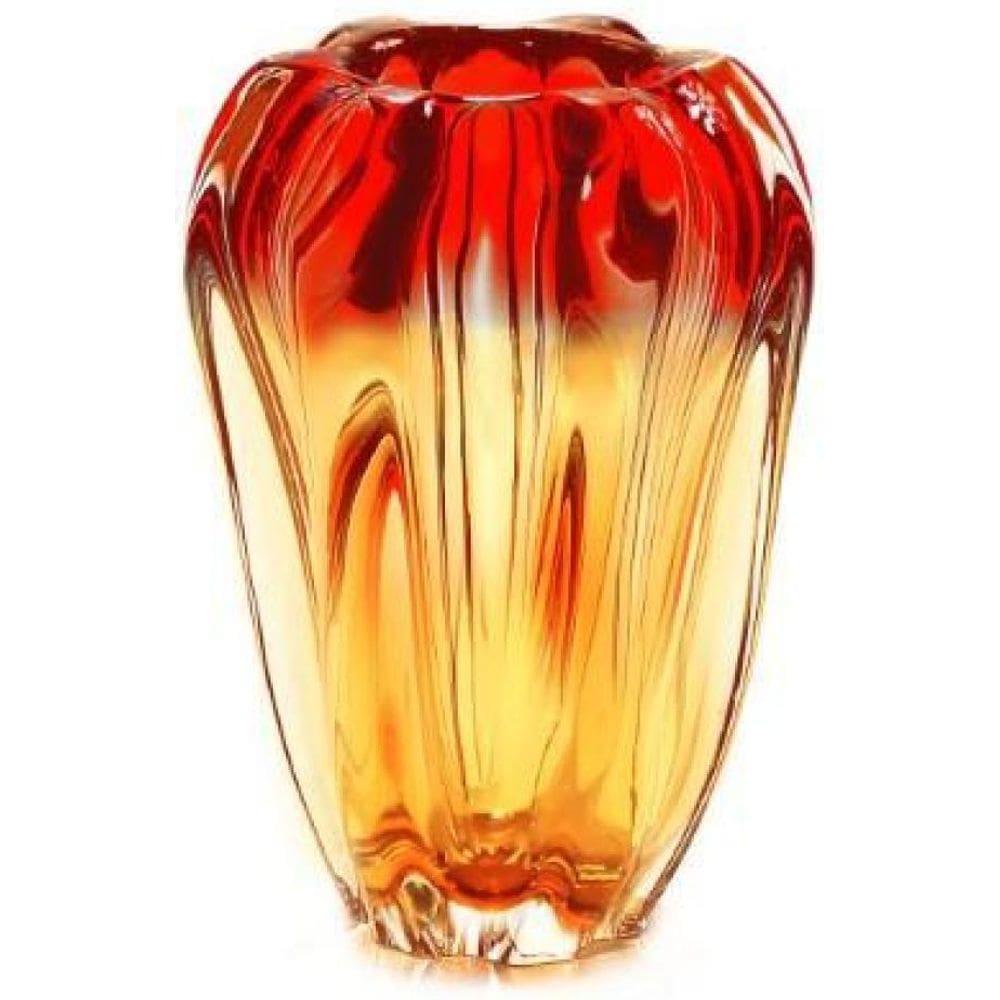Vaso Em Cristal Murano Vermelho E Âmbar - São Marcos 32Cm