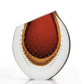 Vaso Em Cristal Murano Vermelho E Âmbar - São Marcos 24Cm