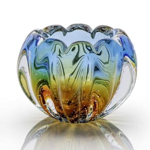 Vaso Em Cristal Murano Água Marinha E Âmbar São Marcos 15Cm