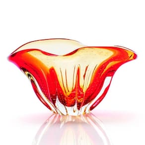 Vaso Em Cristal Murano Vermelho E Âmbar - São Marcos 36Cm