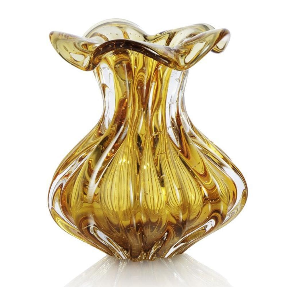 Vaso Trouxinha Em Cristal Murano Âmbar - São Marcos 21Cm