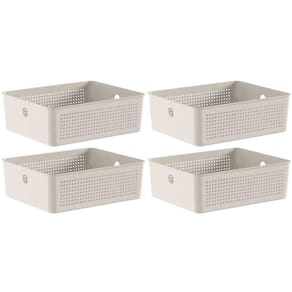 Kit 4 Caixas Organizadoras Ou Multiuso 12L Bege Flow 34x27x13cm Lavanderia Closet Banheiro