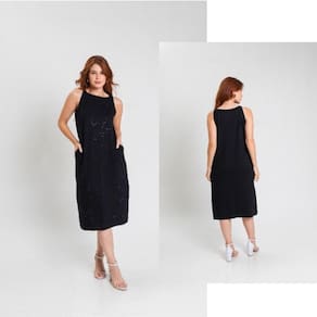 Vestido regata midi com bolsos e strass Virou Moda