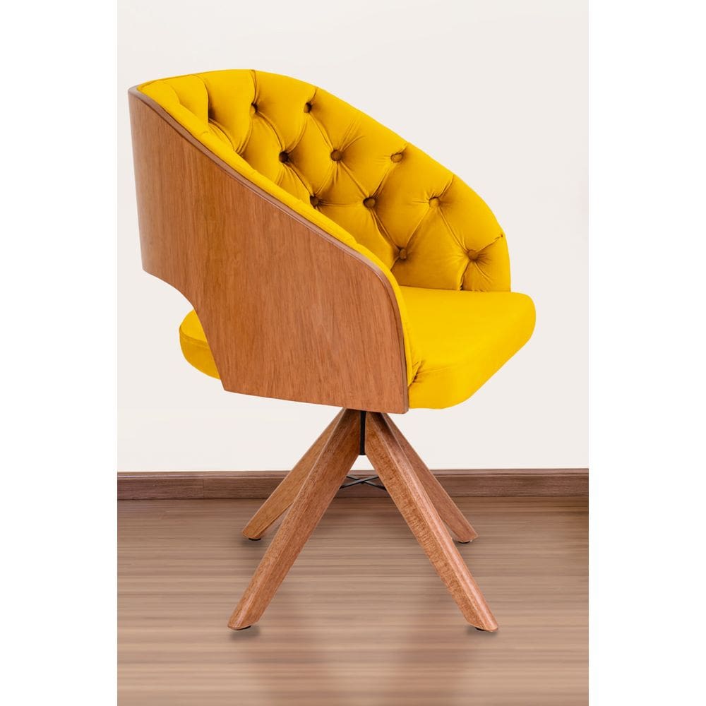 Poltrona Decorativa Mari Laminada Pé Giratório de Madeira Capitonê