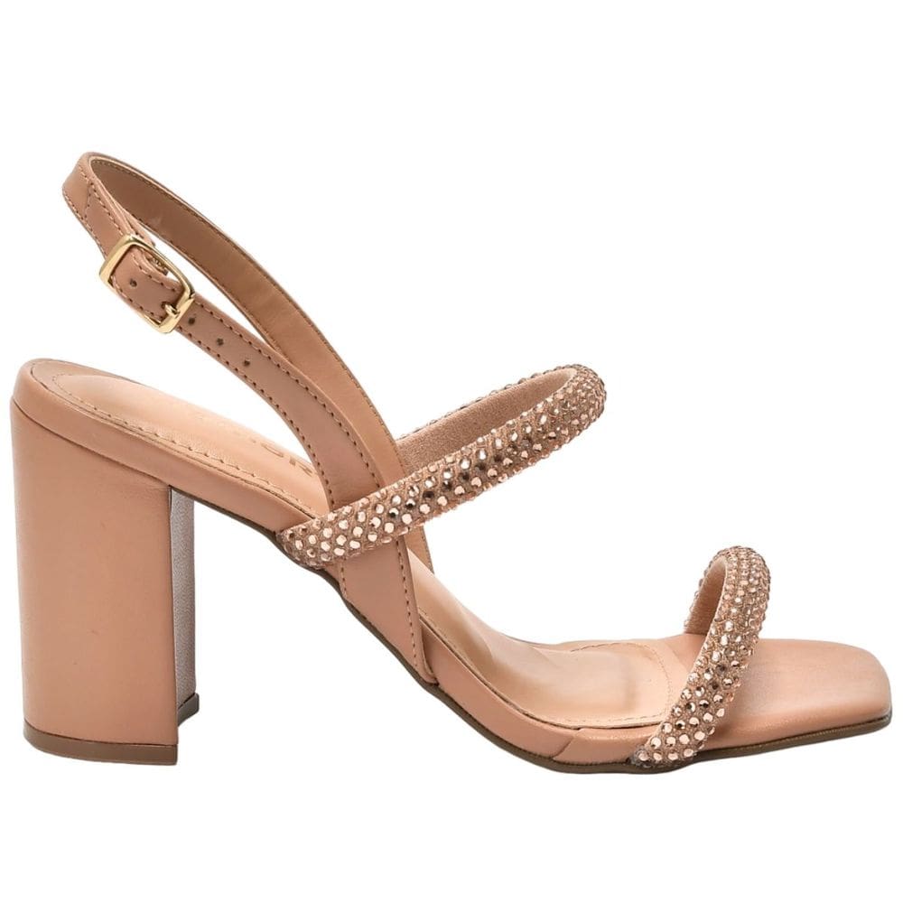 Sandália Feminina Casual Bico Quadrado Salto Alto com Strass Via Marte 139-010
