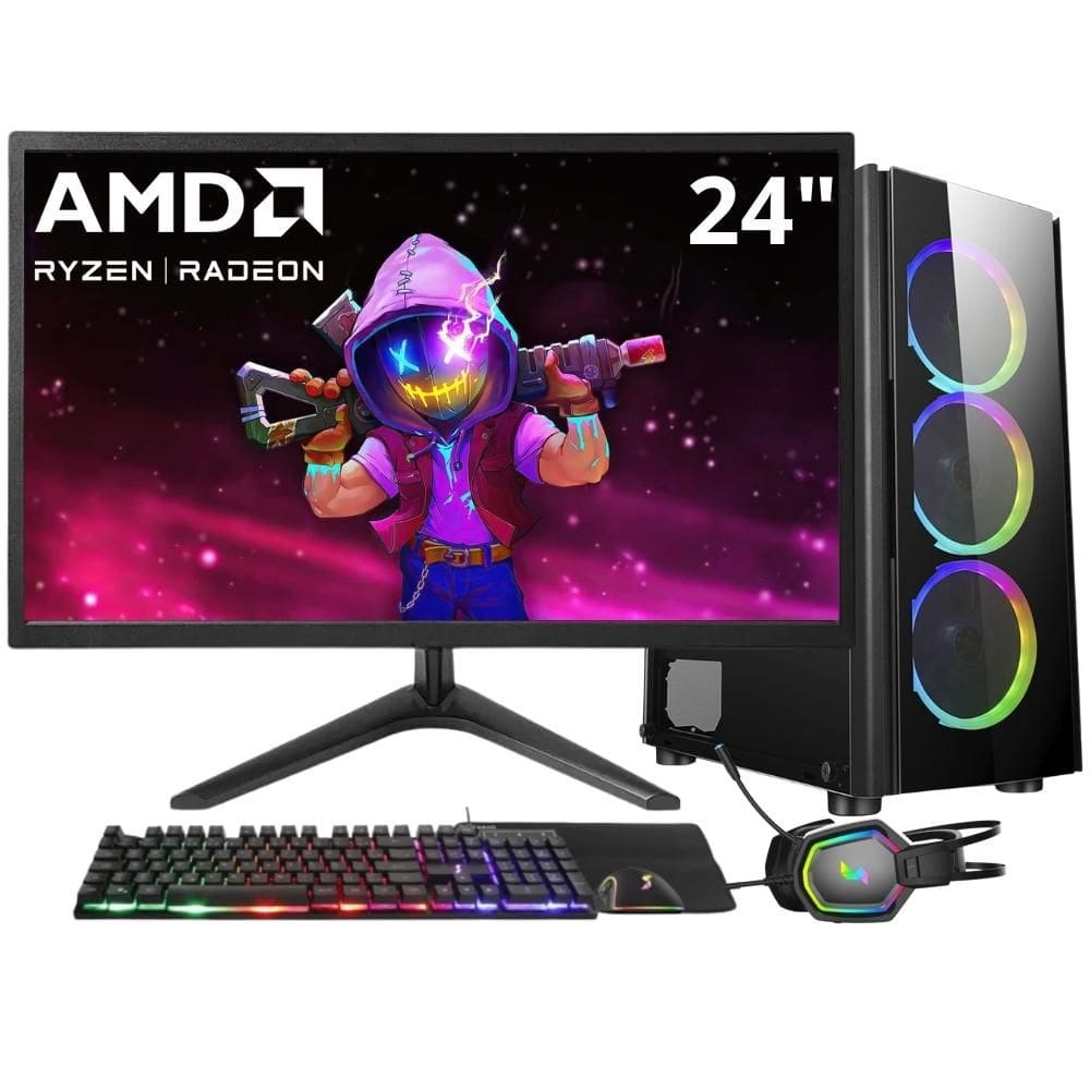 PC Gamer 3green Winner, AMD Ryzen 5 5600G, 16GB DDR4, SSD 512GB, Gráficos Radeon VEGA, Fonte 500W, Monitor 24" LED, Kit Gamer completo - GSW-2400