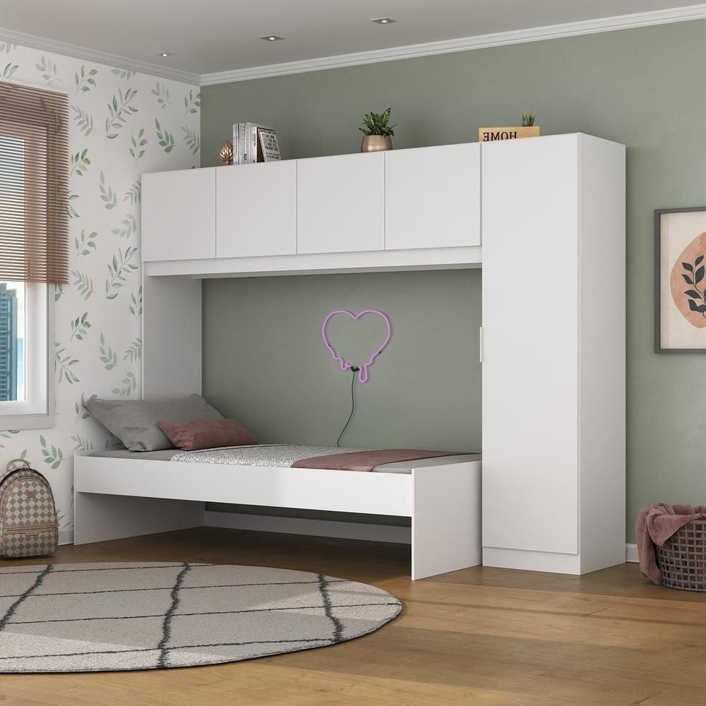Cama De Solteiro Com Guarda Roupa Dublin Multimóveis Mp4031 Branca