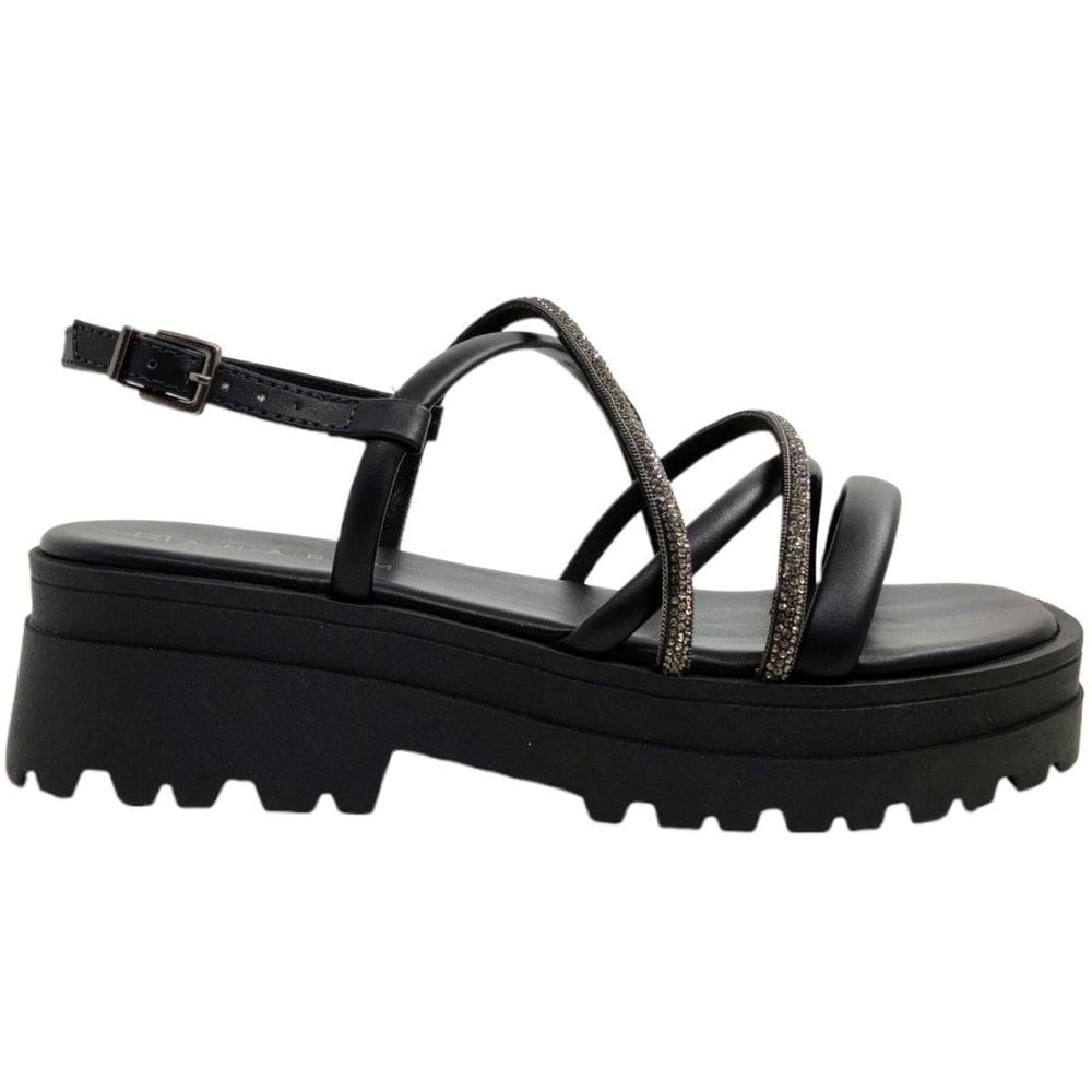 Sandália Tratorada Feminina Bico Quadrado com Strass Ramarim 2438203