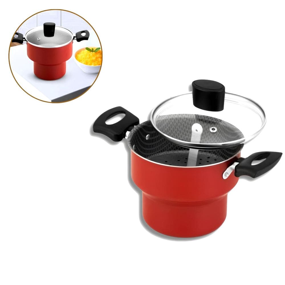 Cuscuzeiro Antiaderente 14Cm Tampa de Vidro Cabos Baquelite Aluminio Fácil Lavar Não Gruda Resistente Leve Duravel