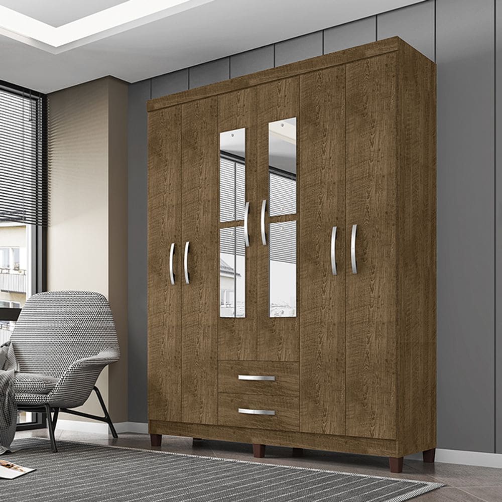 Guarda Roupa Casal Aspen 6 Portas 2 Gavetas com Espelho I01 Malbec - Clique Chique Móveis