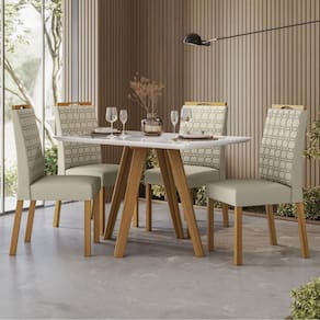 Mesa de Jantar Ambiente Mariah 120x80 cm com Vidro Ype Off White e 4 Cadeiras Mariana Veludo Nude – New Ceval