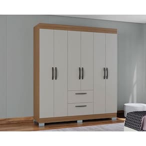 Guarda Roupa Casal Ambiente Tóquio 6 Portas Damasco Off White - Poquema