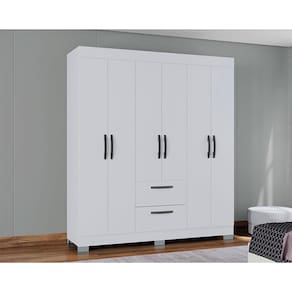 Guarda Roupa Casal Ambiente Tóquio 6 Portas Branco Brilho - Poquema