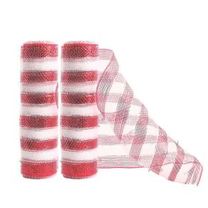 Kit 2 Telas Decorativa Fita Natal Malha Tule Listras Vermelho e Branco 26cm x 5 metros – Magizi